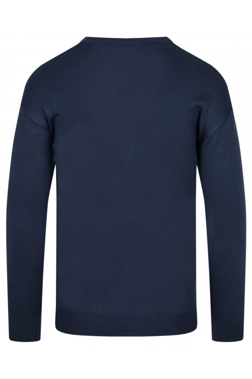 Sweter męski V-neck w serek - KNK - wełna/akryl - jeansowy