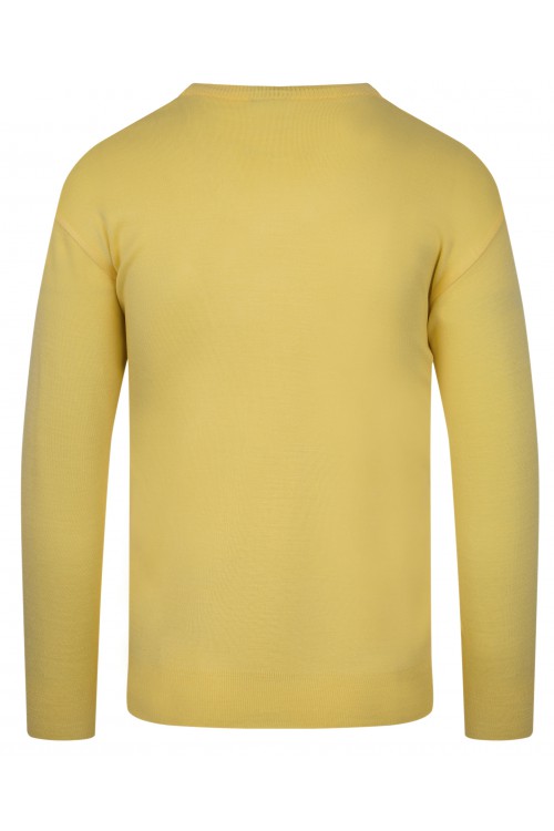 Sweter męski V-neck w serek - KNK - wełna/akryl - żółty