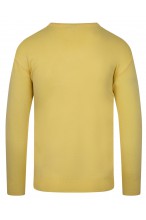 Sweter męski V-neck w serek - KNK - wełna/akryl - żółty