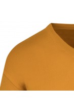 Sweter męski V-neck w serek - KNK - wełna/akryl - musztardowy