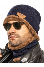 Czapka + Komin - komplet męski ocieplany futerkiem - beżowy