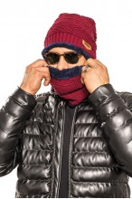 Czapka + Komin - komplet męski ocieplany futerkiem - granatowy