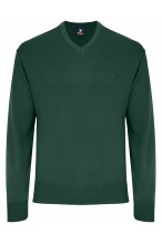 Sweter męski V-neck w serek - KNK - wełna/akryl - zielony