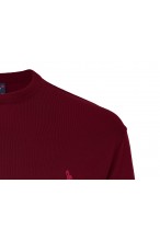 Sweter męski U-neck półokrągły - KNK - wełna/akryl - bordowy