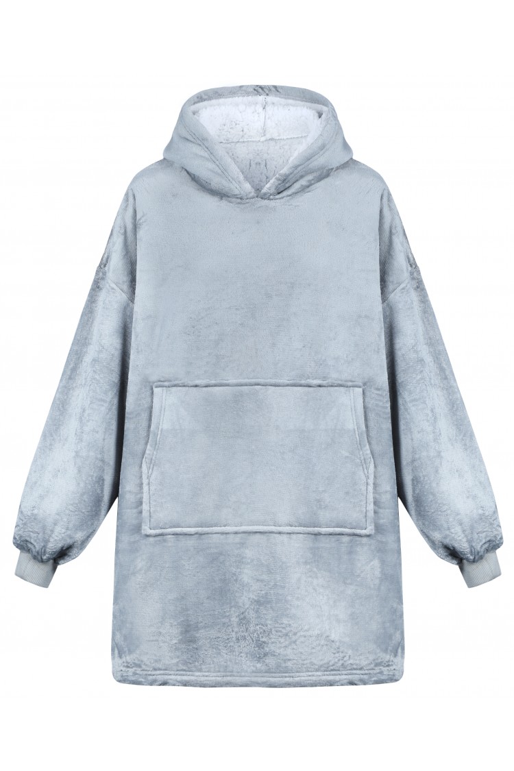 Bluza z kapturem szlafrok duża kocobluza oversize gruba miękka - szara