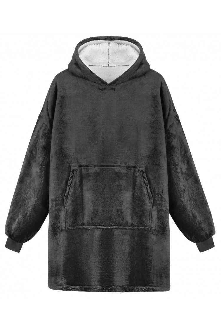 Bluza z kapturem szlafrok duża kocobluza oversize gruba miękka - czarna