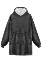 Bluza z kapturem szlafrok duża kocobluza oversize gruba miękka - czarna