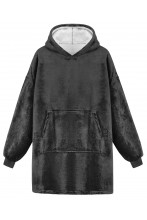 Bluza z kapturem szlafrok duża kocobluza oversize gruba miękka - czarna