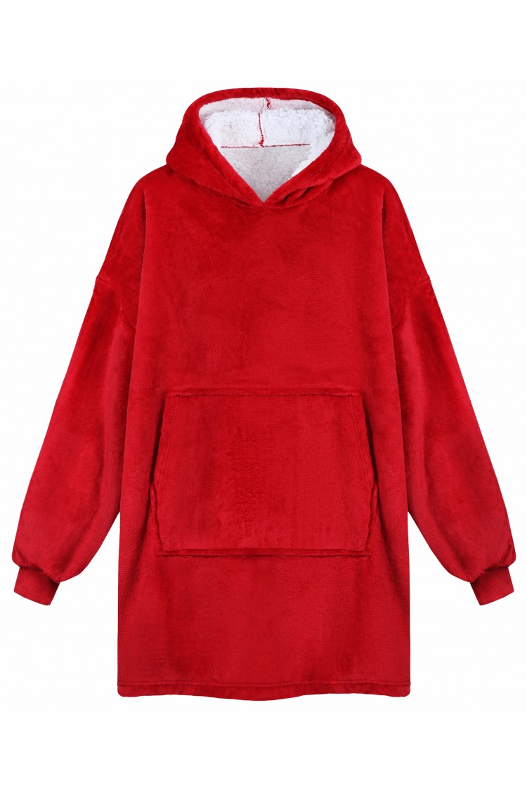 Bluza z kapturem szlafrok duża kocobluza oversize gruba miękka - czerwona
