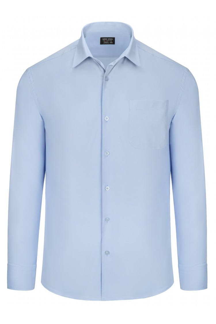 Koszula męska BŁĘKITNA elegancka klasyczna długi rękaw - 100% bawełna