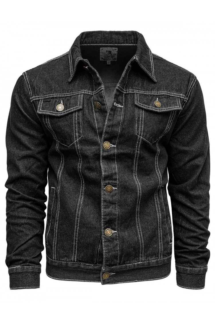 Kurtka męska - jeansowa - katana czarna klasyczna prosta 010