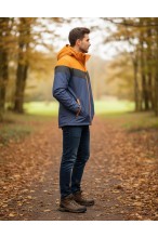 Kurtka męska przejściowa - wiatrówka z kapturem - 8ŻG - żółto - granatowa