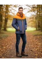 Kurtka męska przejściowa - wiatrówka z kapturem - 8ŻG - żółto - granatowa