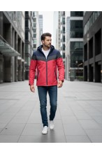 Kurtka męska przejściowa - wiatrówka z kapturem - 8GCZ - granatowo - czerwona