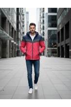 Kurtka męska przejściowa - wiatrówka z kapturem - 8GCZ - granatowo - czerwona