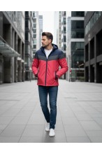 Kurtka męska przejściowa - wiatrówka z kapturem - 8GCZ - granatowo - czerwona