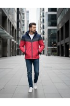Kurtka męska przejściowa - wiatrówka z kapturem - 8GCZ - granatowo - czerwona