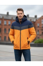 Kurtka męska przejściowa - wiatrówka z kapturem - 8GŻ - granatowo - żółta
