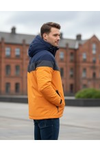 Kurtka męska przejściowa - wiatrówka z kapturem - 8GŻ - granatowo - żółta