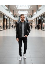 Kurtka męska pilotka skórzana eko skóra no.5 - czarna