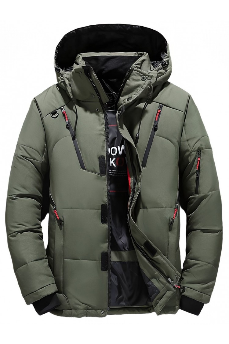 Kurtka męska zimowa ocieplana z kapturem - 013 FKOW - khaki