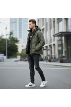 Kurtka męska zimowa ocieplana z kapturem - 013 FKOW - khaki