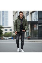 Kurtka męska zimowa ocieplana z kapturem - 013 FKOW - khaki