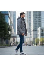 Kurtka męska zimowa ocieplana z kapturem - 013 FKOW - khaki