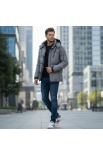 Kurtka męska zimowa ocieplana z kapturem - 013 FKOW - khaki