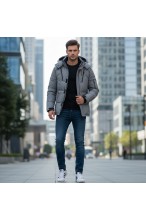 Kurtka męska zimowa ocieplana z kapturem - 013 FKOW - khaki