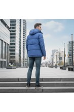 Kurtka męska zimowa ocieplana z kapturem - 013 FKOW - niebieska