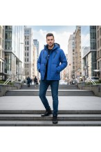 Kurtka męska zimowa ocieplana z kapturem - 013 FKOW - niebieska