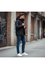 Kurtka męska zimowa ocieplana z kapturem - 013 FKOW - niebieska