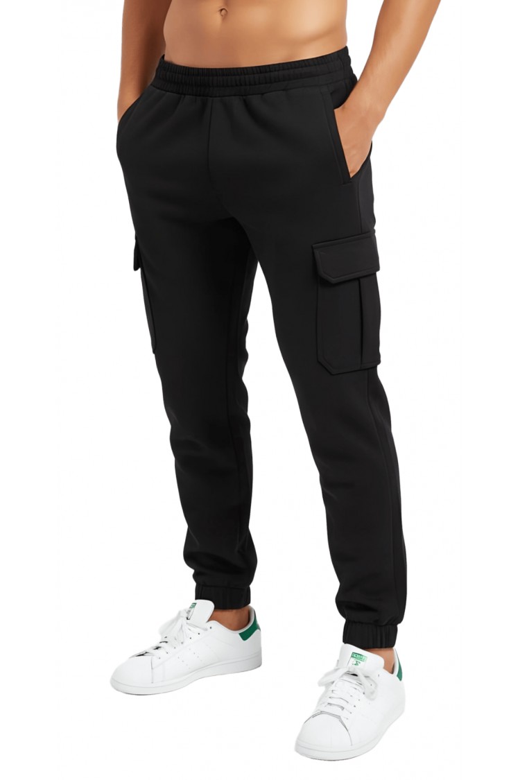 Spodnie dresowe męskie - Joggery No.2 Bojówki Cargo - czarne