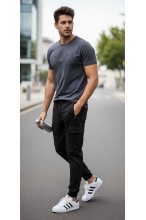 Spodnie dresowe męskie - Joggery No.2 Bojówki Cargo - czarne