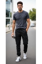 Spodnie dresowe męskie - Joggery No.2 Bojówki Cargo - czarne