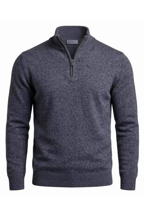 Sweter męski golf zapinany pod szyją - akryl + wełna - granatowy