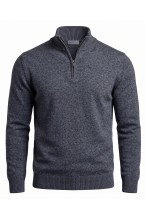 Sweter męski golf zapinany pod szyją - akryl + wełna - granatowy
