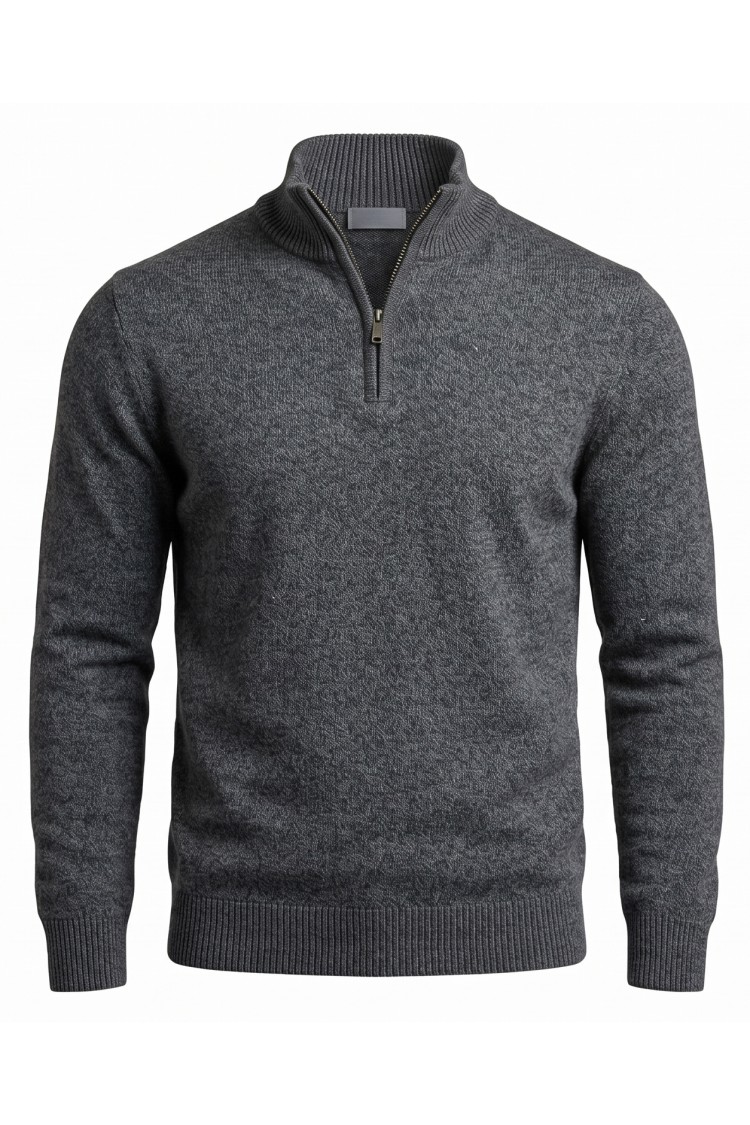 Sweter męski golf zapinany pod szyją - akryl + wełna - grafitowy