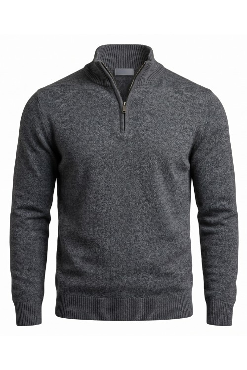 Sweter męski golf zapinany pod szyją - akryl + wełna - grafitowy