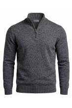 Sweter męski golf zapinany pod szyją - akryl + wełna - grafitowy