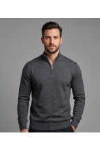 Sweter męski golf zapinany pod szyją - akryl + wełna - grafitowy