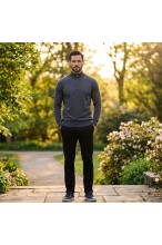 Sweter męski golf zapinany pod szyją - akryl + wełna - grafitowy