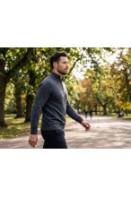 Sweter męski golf zapinany pod szyją - akryl + wełna - grafitowy