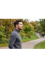 Sweter męski golf zapinany pod szyją - akryl + wełna - grafitowy