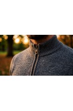 Sweter męski golf zapinany pod szyją - akryl + wełna - grafitowy